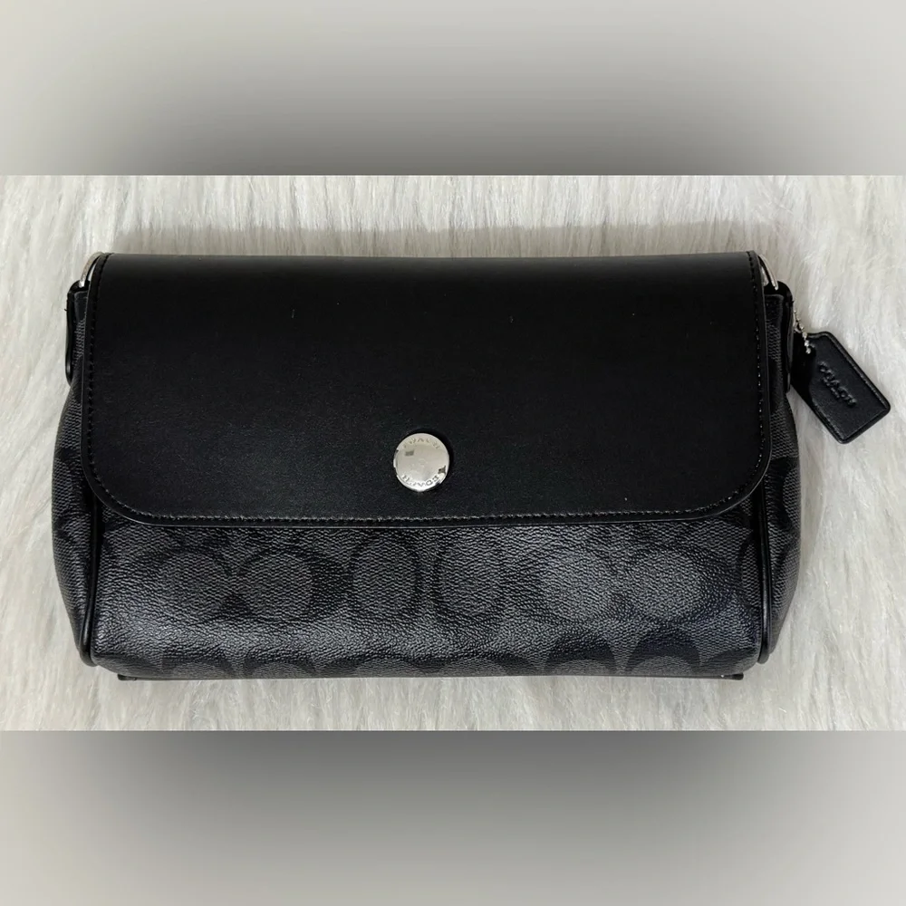 Coach Signature Reversible Crossbody Bag Black Grey Ivory Silver Hardware EUC